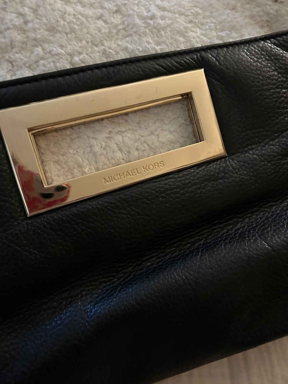 Michael Kors Black Leather Clutch with Gold Hardware